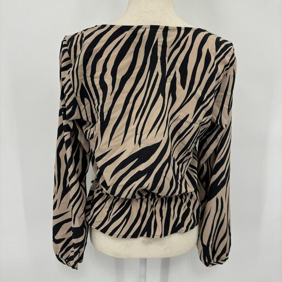 Sanctuary Zebra Print Peplum Top Women's XS V Neck Blouse Y2K Boho Chic Party - Picture 4 of 11
